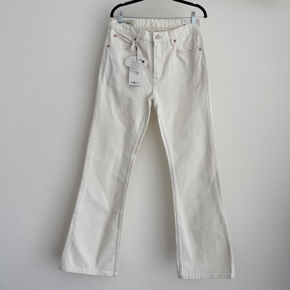 Zara Harry Lambert Disney Jeans Mens 40x34 Flared‎ Leg Mickey Pocket Ivory White
